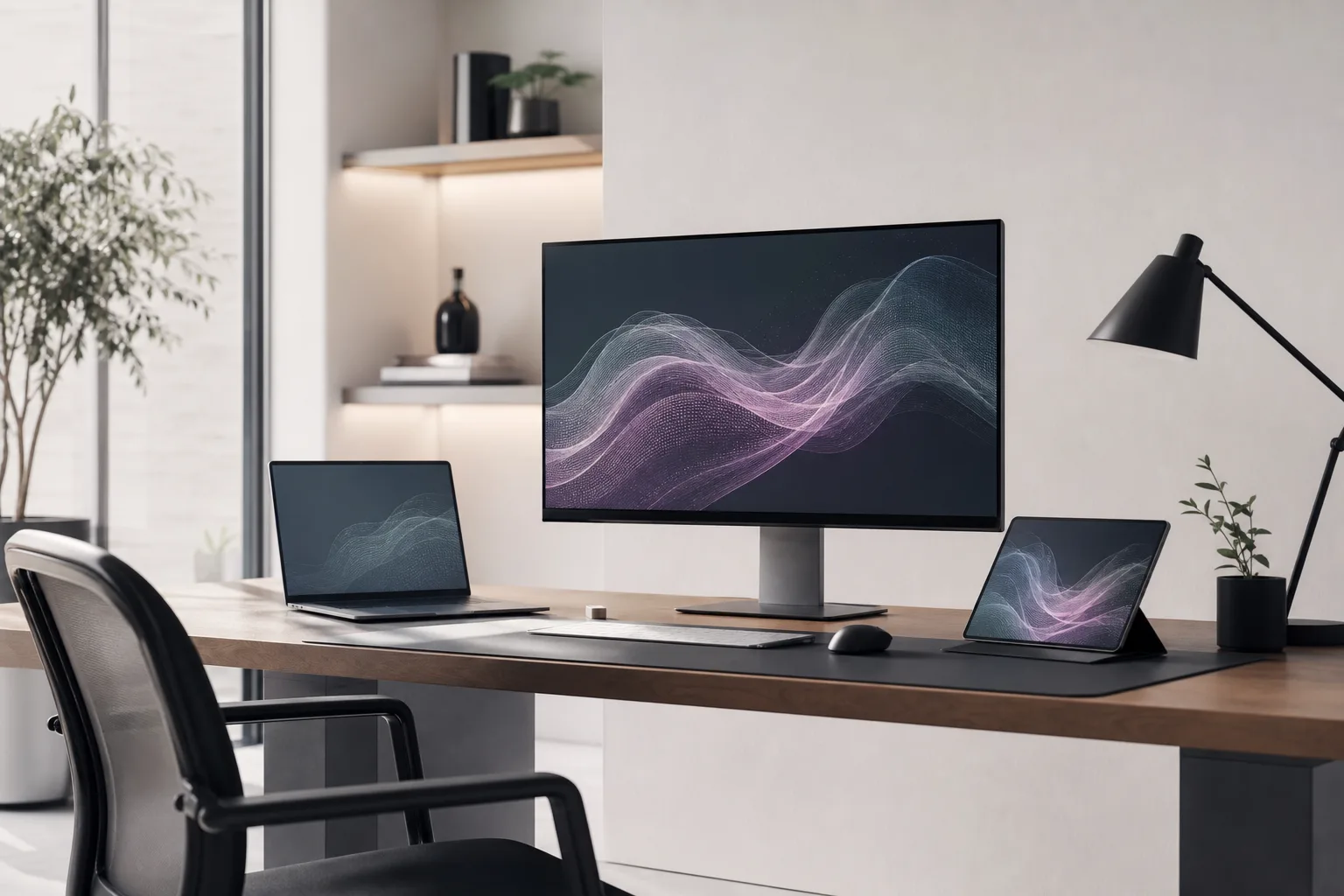 Espacio tecnológico contemporáneo con equipos informáticos integrados